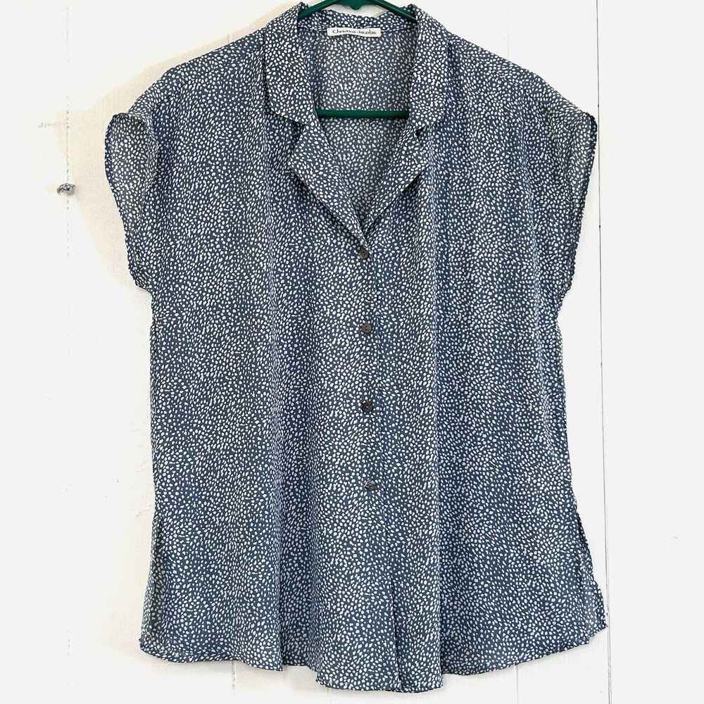 Christina Jacobs Button Down Blouse Size M Short Sleeves Soft Top Size Medium